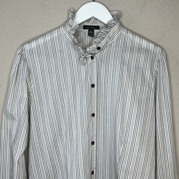 LRL Lauren Jeans Company 100% Cotton Ruffle Collar Button Down Shirt Size XL - Picture 2 of 14